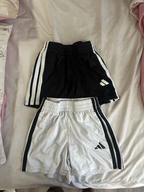 Lot of 2 Adidas Kids 3-Stripe Mesh Athletic Shorts Black and White